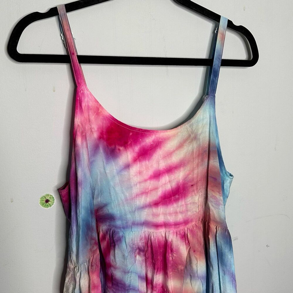Tiered Tie Dye Sleeveless Maxi Dress Size Large Hippy Summer Festival - Picture 2 of 8